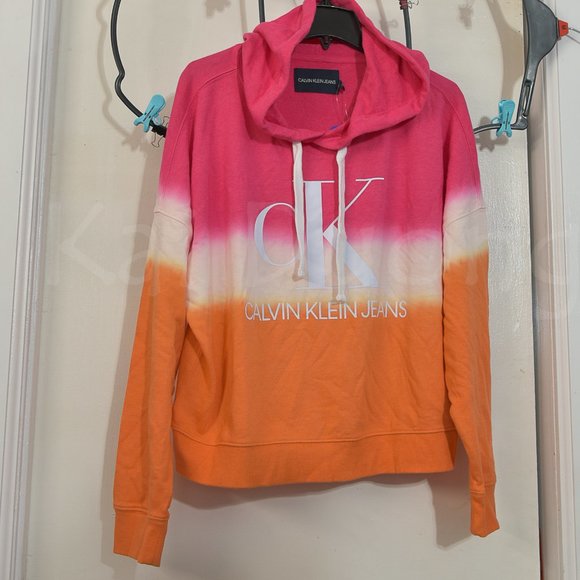Calvin‎ Klein Jeans Ladies' Dip Dye Hoodie L Orange - Picture 2 of 8